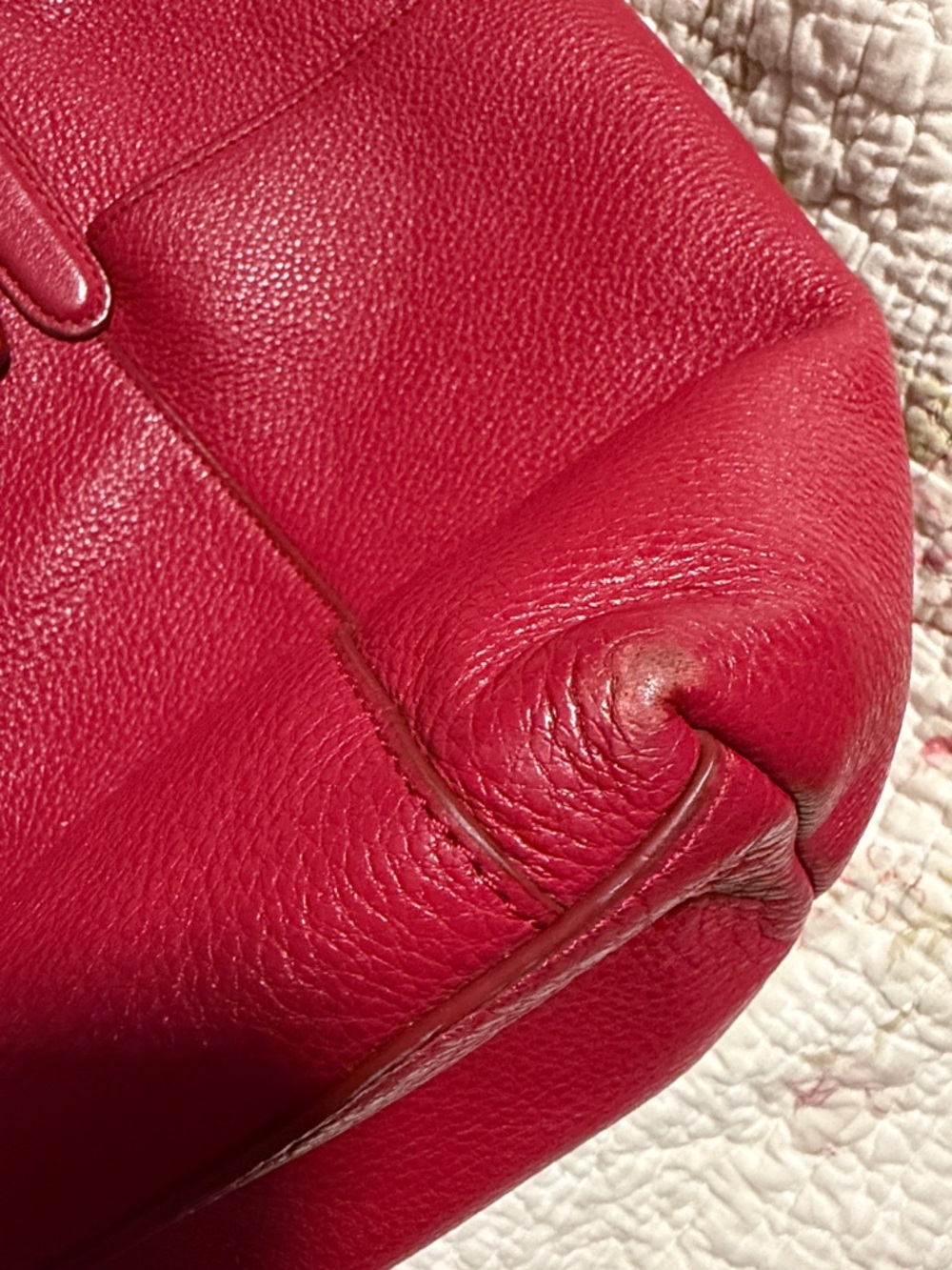 Coach Red Pebbled Leather Tote with Exterior Pockets - Picture 4 of 6